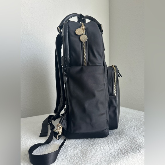 Lo & Sons Rowledge Backpack Large in Black Exterior/Gold Hardware/Camel Interior - Picture 7 of 14